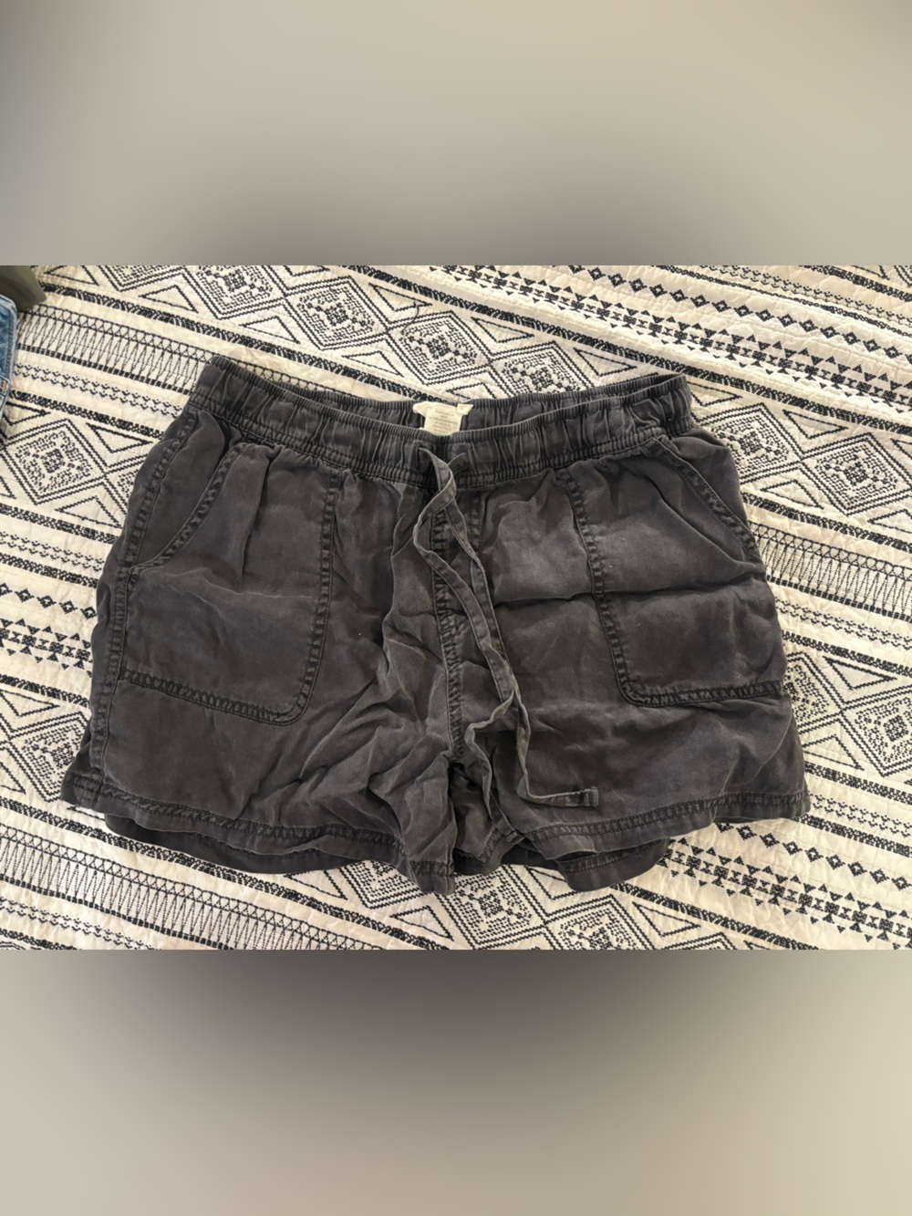 Washed Black Casual Drawstring Shorts